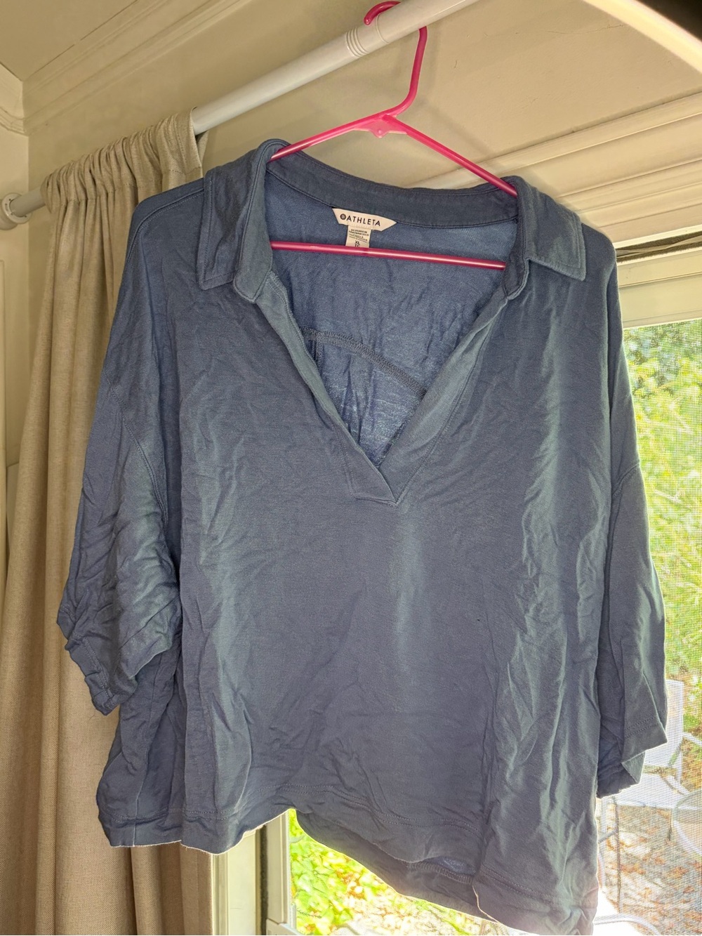Athleta Slate Blue V-Neck Collared Relaxed Shirt